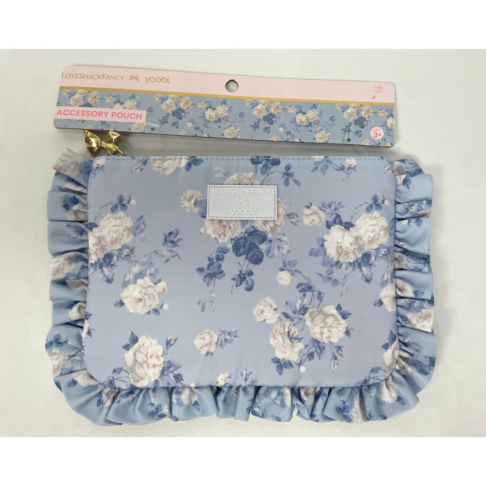 LoveShackFancy x Target Blue Rosettes Zip Pencil Case Pouch Ruffles Yobi School